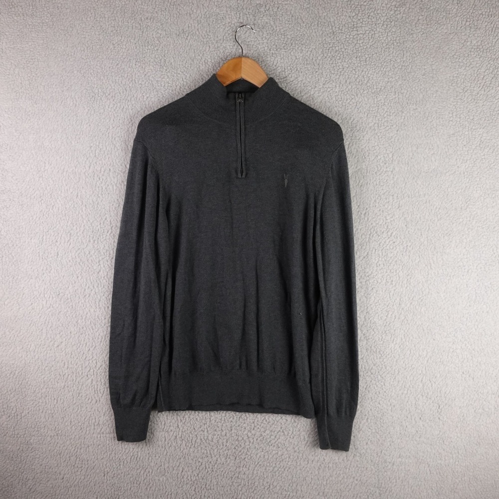 AllSaints Mens Kilburn Zip Funnel Neck Jumper Sweater Grey Wool Blend Large